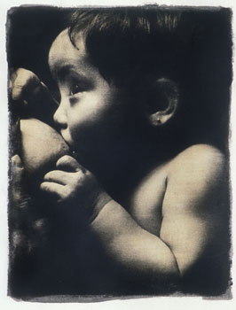Baby feeding. Original: Silver gelatine emulsion on canvas, 20"x16"
